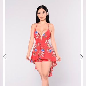 Fashion nova red floral romper dress size med